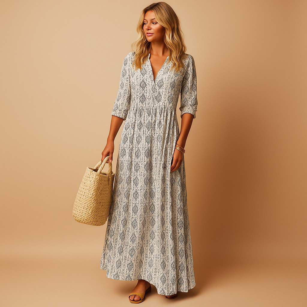 Knee-length summer dress with an elegant fit for women.