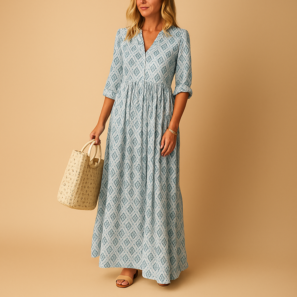 Knee-length summer dress with an elegant fit for women.