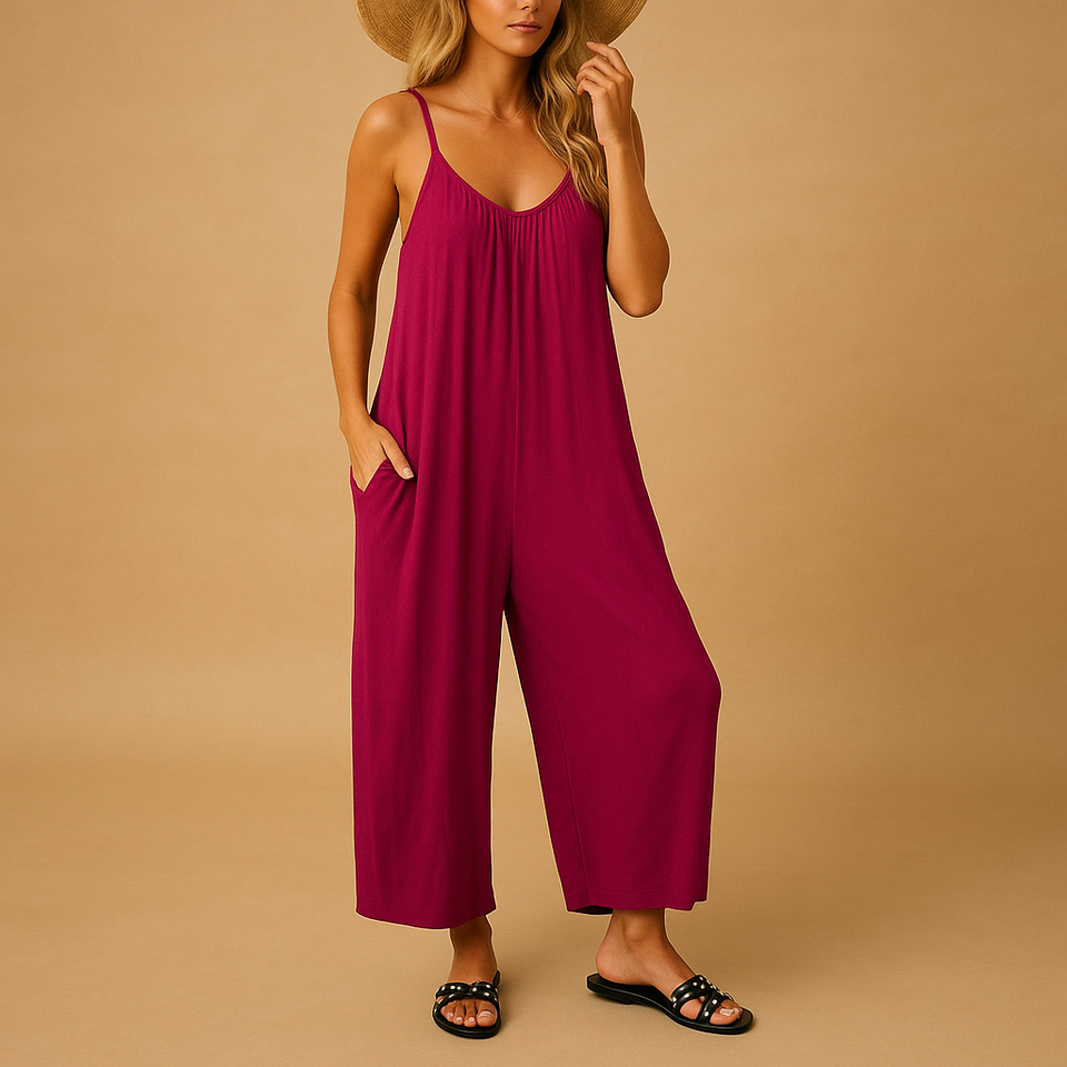 Summer sleeveless jumpsuit with adjustable straps for women.
