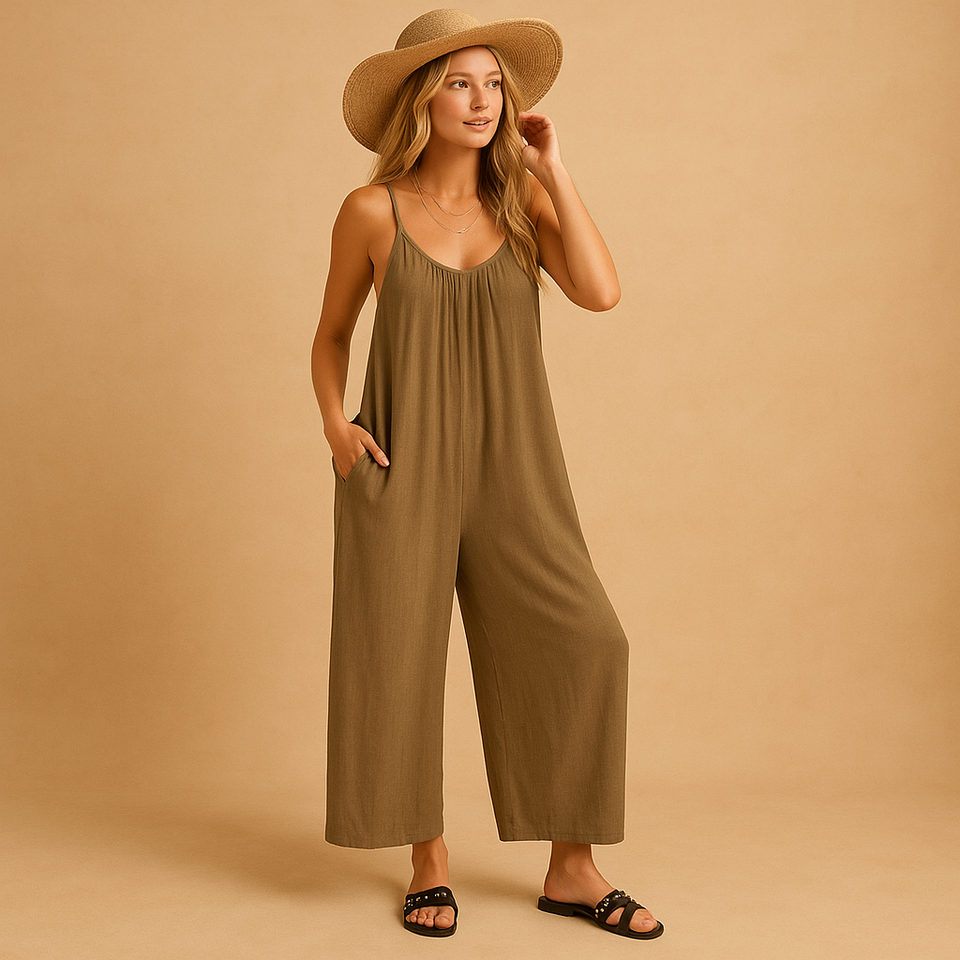 Summer sleeveless jumpsuit with adjustable straps for women.