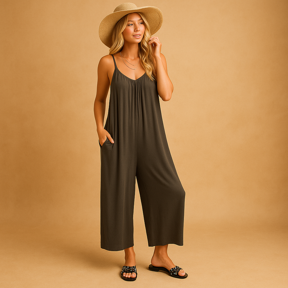 Summer sleeveless jumpsuit with adjustable straps for women.