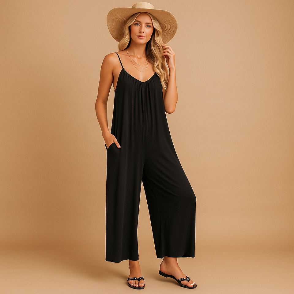 Summer sleeveless jumpsuit with adjustable straps for women.