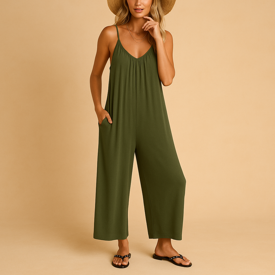 Summer sleeveless jumpsuit with adjustable straps for women.