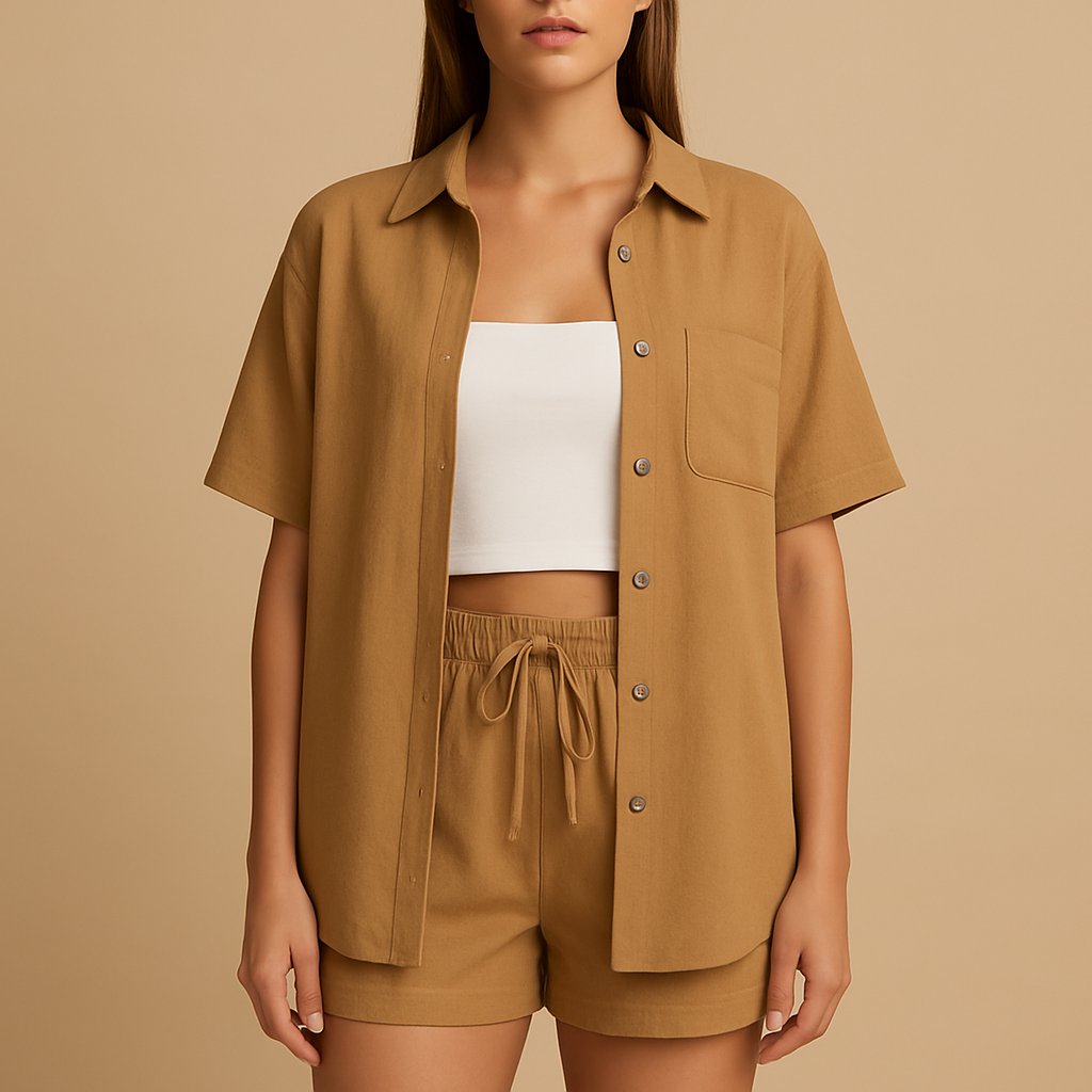 Summer lounge set with cardigan and shorts for women.