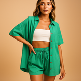 Summer lounge set with cardigan and shorts for women.
