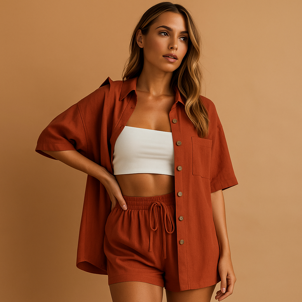 Summer lounge set with cardigan and shorts for women.