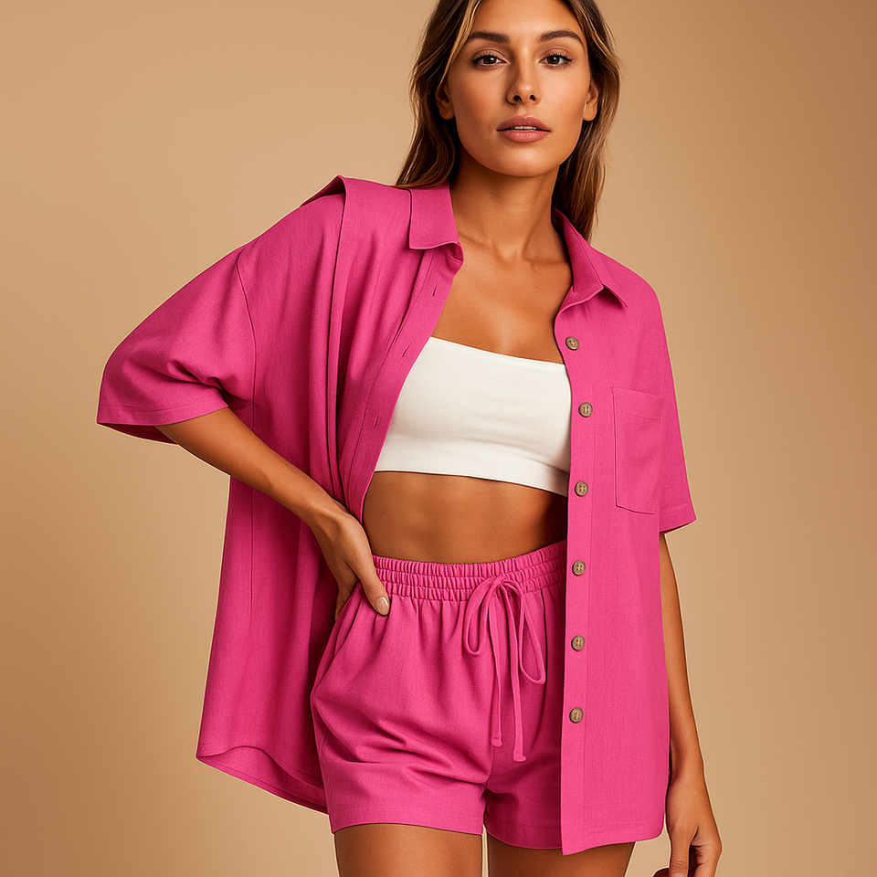 Summer lounge set with cardigan and shorts for women.