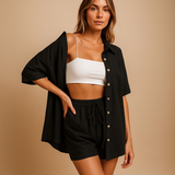 Summer lounge set with cardigan and shorts for women.