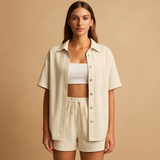 Summer lounge set with cardigan and shorts for women.