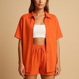 Summer lounge set with cardigan and shorts for women.