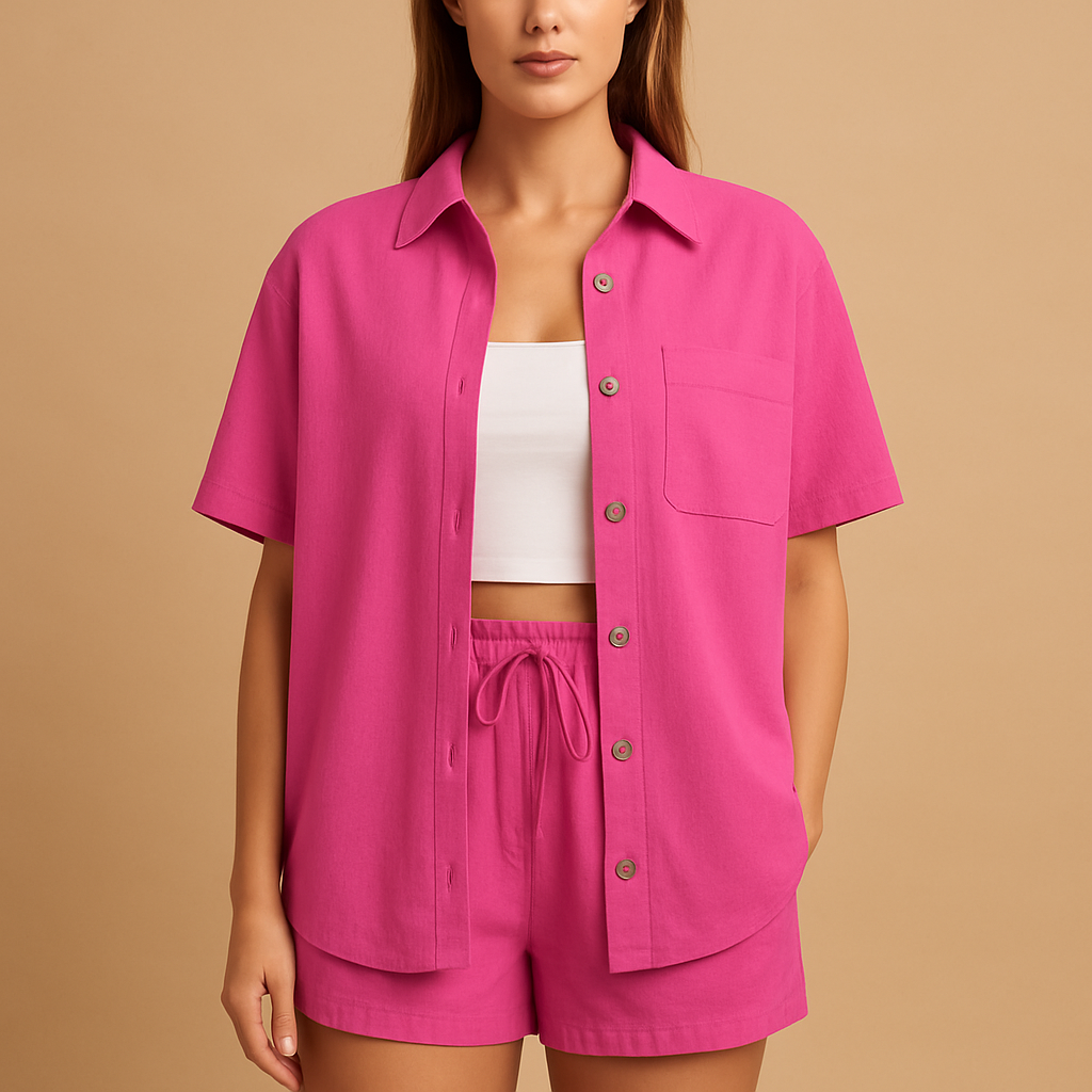 Summer lounge set with cardigan and shorts for women.