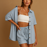 Summer lounge set with cardigan and shorts for women.