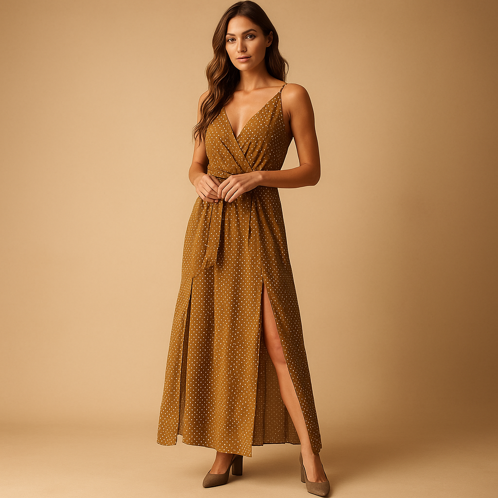 Flowy beach dress with floral print for women.