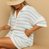 Striped summer set with blouse and shorts for women.
