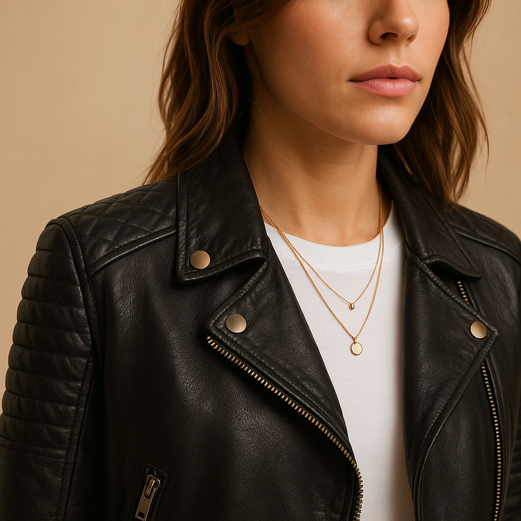 Black faux leather women's jacket with collar